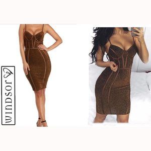 Windsor Copper Glitter Lined Bodycon Dress Sz Small